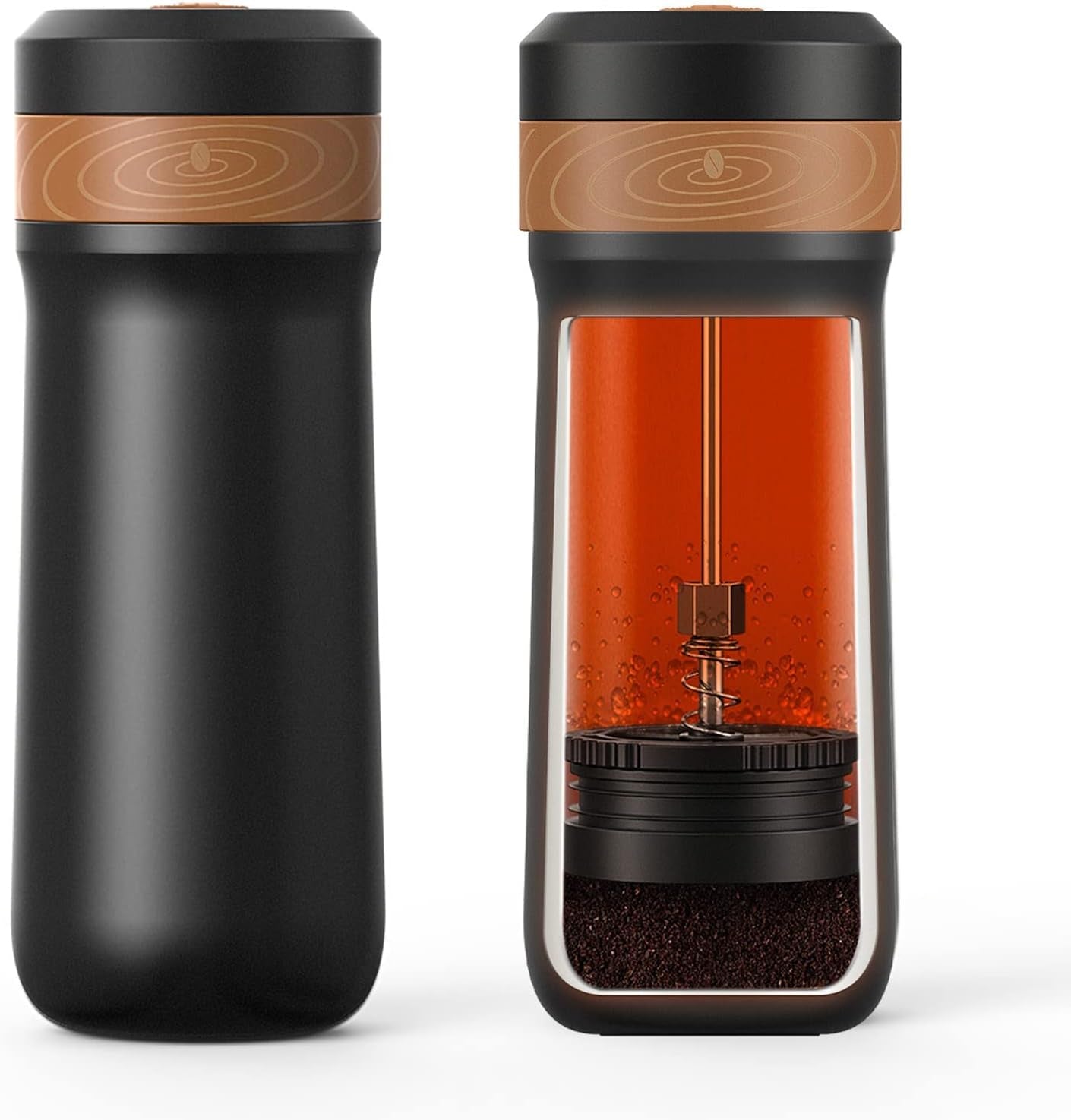 Portable French Press Travel Coffee Maker 14Oz/400G Mini French Press Mug Insulated Filter Coffee Cup Double-Layer Insulated Four-Layer Filter Mesh